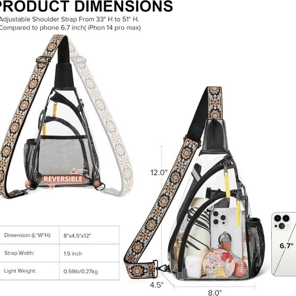 Clear Bag for Stadium Events Transparent Crossbody Bag Clear Purse for Women&Men - Picture 5 of 8